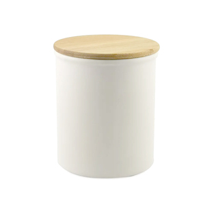 Ceramic Storage Jar with Bamboo Lid Dolomite Airtighted Cookie Jar Stoneware Canister with Wood Lid