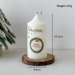 Christmas Printed Pillar Scented <b>Candle</b> Snowman Pattern Cylinder Wax <b>Candle</b> for Xmas Table Home Decor - Product Image 5