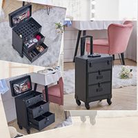 Chariot de beauté professionnel trousse de maquillage sur roues verrouillable boîte cosmétique noire mallette de rangement pour outils à ongles avec 2 tiroirs