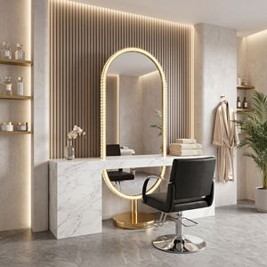 Oval LED <b>Mirror</b> Gold Frame <b>Standing</b> <b>Floor</b> <b>Mirror</b> for Salon Bedroom Hospital Leisure Spaces Modern Design Stainless Steel - Product Image 2