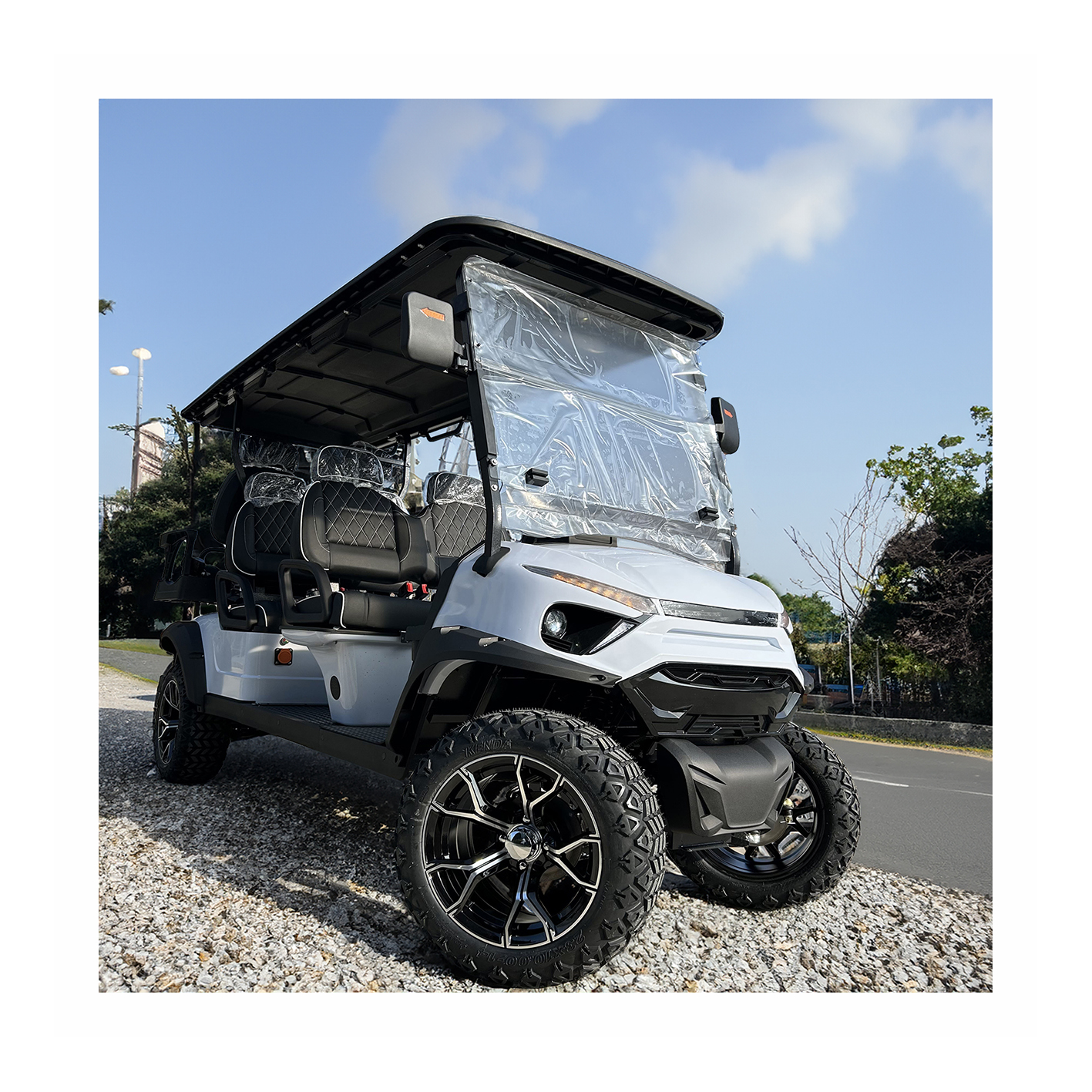 Carrello da Golf elettrico 4x4 sollevato personalizzato 6 posti Dune Buggy con Utility Box Led Screen Music