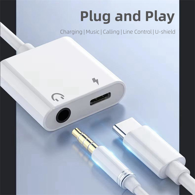 2 in 1 Splitter AUX Type C to 3.5MM USB C OTG Adapter for IP17 16 Pro Max Connector Type C Jack Audio Fast Charge