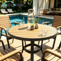 Ensemble de meubles de jardin d'extérieur de luxe moderne, table en aluminium, bois plastique, imperméable, écologique, durable, 4 places, hôtel