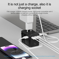 Adaptateur de prise universel international Wontravel EU AUS UK US GAN 75W double USB, adaptateur de voyage multi-prises