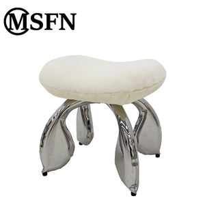 MSFN Modern Tasarım Beyaz Yün Oturma Taburesi, Parlak Paslanmaz Çelik Balon Şeklinde Taban ve Peluş Minder ile Oturma Odaları ve Oteller İçin - Product Image 1