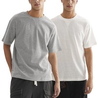 T-shirt décontracté surdimensionné pour homme, nouvelle collection été, col Old Money, motif gaufré, coupe carrée, couleur unie texturée, 100 % coton, anti-plis
