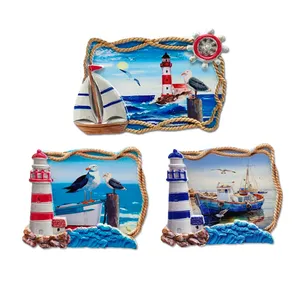 Customized uv printing nautical souvenir polyresin lighthouse fridge magnets