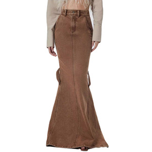 Robe en jean vintage pour femme avec ourlet sirène, jupe longue et poches, respirante, antistatique, style décontracté pour la saison d'automne - Product Image 2