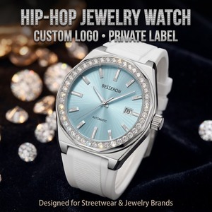 Montre OEM de luxe en acier inoxydable, style Hip Hop, avec cadran lumineux, chiffres arabes, étanche, sertie de diamants VVS, vente en gros - Product Image 1