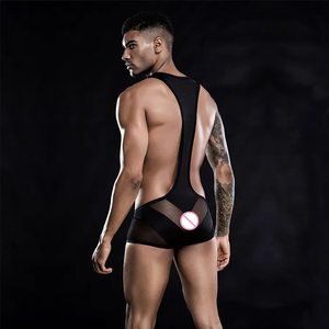 Lencería sexy masculina de malla transpirable, tanga clásica con tirantes, ropa interior tipo body, tanga de secado rápido - Product Image 2