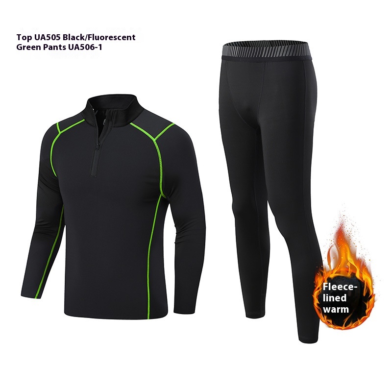 Top UA505 nero/verde fluo+UA506-1 pantalone nero