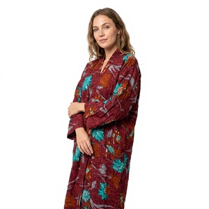 Women Floral <b>Printed</b> Long Sleeve Full Length Robe V-Neck Soft Woven Casual Autumn Wear - Product Image 1