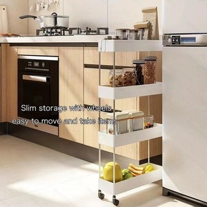 Multi Tiered Storage <b>Rack</b> 4 Layers Narrow <b>Kitchen</b> Cart With Wheels For Easy Moving And Organizing - Product Image 1
