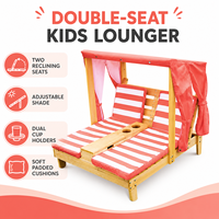 Chaise longue double pour enfants avec auvent, chaise d'extérieur en bois avec coussins et porte-gobelets pour patio et bord de piscine