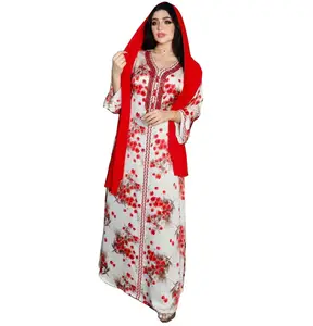 Fashion Islam clothing Arabic women high quality luxury flower print diamond lady Turkey Dubai Muslim women long dress