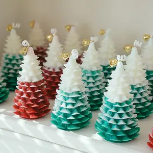 Kotak hadiah mewah dekorasi rumah Natal lilin bentuk pohon pinus lilin lilin lilin kedelai beraroma pohon Natal