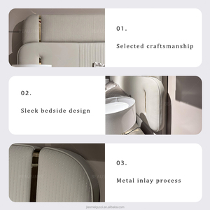 Base de Cama Ajustable de Diseño Italiano, Lujosa, con Cabecero Alto <span class=keywords><strong>y</strong></span> Delgado, Tapizada en Cuero Cosido <span class=keywords><strong>y</strong></span> Tela, con Metal Pintado - Product Image 3