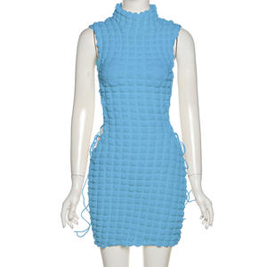 2024 été Club coton <span class=keywords><strong>grande</strong></span> <span class=keywords><strong>taille</strong></span> <span class=keywords><strong>pas</strong></span> <span class=keywords><strong>cher</strong></span> volant col roulé femmes robes décontracté fête sans manches moulante bouffée Mini <span class=keywords><strong>robe</strong></span> bleue - Product Image 4