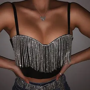 Hot Tassel Ngắn Crop Tops Điệu Phụ Nữ Sexy Nước Khoan Chuỗi Bead Vest Bustier Bra Đồ Lót Thời Trang Bralette Áo Nịt Ngực Đêm Câu Lạc Bộ