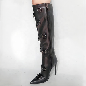 Bottes hautes en métal pour femmes, à talons hauts, avec fermeture éclair latérale, style punk sexy, chaussures habillées, taille 43 - Product Image 2