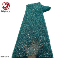 Nouveau tissu de dentelle de paillettes de paillettes de broderie de soirée perlée de luxe
