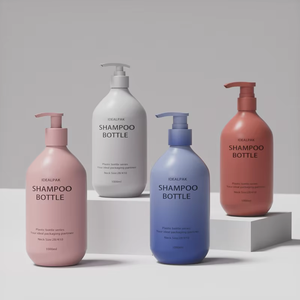 Bouteille de shampooing et de lotion pour le corps en PET ronde de 1000 ml, design unique <span class=keywords><strong>bleu</strong></span> et blanc, avec pulvérisateur à pompe et revêtement UV imprimé à l'écran - Product Image 3
