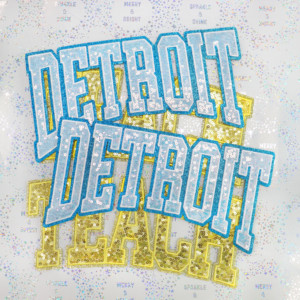 Parche de Lentejuelas Personalizado con Letras de Detroit en Azul y Borde Brillante |   Letras del alfabeto universitario termoadhesivas para chaqueta |   Proveedor Mayorista - Product Image 1