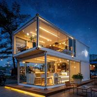 Casa Container a Due Piani, Edificio Modulare Moderno con Struttura in Acciaio e Facciata in Vetro, Montaggio Rapido per Ristoranti e Caffè sul Lago