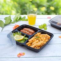 Boîtes repas jetables en plastique sans BPA de 1000 ml, 3 compartiments, pour micro-ondes, préparation de repas, type bento