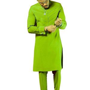 Setelan Pria Afrika Gaya Etnik <span class=keywords><strong>M</strong></span>-4XL Dua Potong Warna Solid Patchwork Kerah Bulat Atasan Lengan Panjang dan Celana - Product Image 3