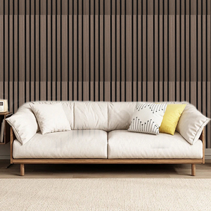 Modern <span class=keywords><strong>3D</strong></span> eikenhouten lamellen wandpaneel van MDF met zelfklevende achterkant voor hotelinterieurdecoratie met NRC 1.0 geluidsabsorptie - Product Image 4