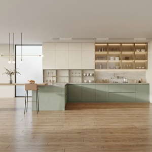 Ensemble complet d'armoires de <span class=keywords><strong>cuisine</strong></span> modulaires Alvin Factory Supply, couleur crème douce et vert sauge, unités de présentation <span class=keywords><strong>en</strong></span> <span class=keywords><strong>verre</strong></span> LED pour la rénovation de la maison - Product Image 1