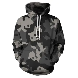 wholesale custom logo camouflage 3D printed pullover hoodies fleece polyester plus size casual men's hoodies sweatshirts