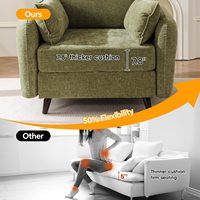 Fauteuil d'appoint moderne du milieu du siècle avec accoudoirs, rangement en mousse, confortable pour salon, 2 coussins décoratifs, design ergonomique, pieds coniques