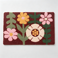 Tapis d'entrée en polyester tissé antidérapant absorbant, motif floral rouge coloré, décoration intérieure et extérieure pour la maison