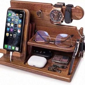 USA Mairun Brown Classic Iron Wood Ash Valet Tray Nightstand Organizer Three-Layer <b>Foldable</b> Standing Type Storage for Living - Product Image 1