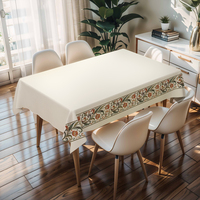 Nappe jetable tissée RNPT beige clair à motif floral prune foncé avec support en PU, résistante à l'huile et imperméable, épaisseur 0,5 mm