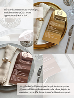 Carte de menu de mariage en acrylique miroir argenté: décor de table rustique de luxe