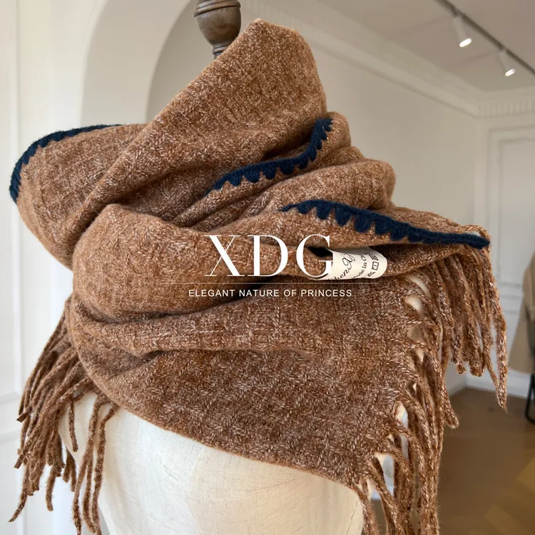 Gestrickte Spitze leichte Luxus farbe mit Woll stricks chal großer Schal für Frauen