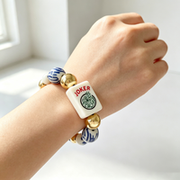 Neuartiges Mahjong Joker-Stein Geschenk-Armband, Blau-Weißes Porzellanmuster Perlen-Stretch-Armband Glücksbringer-Schmuck Geschenk für Frauen