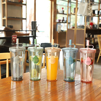 Vaso de jugo aislado de doble capa de gran capacidad moderno, vaso de plástico de grado alimenticio con tapa antipolvo