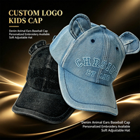 Gorra de Béisbol de Mezclilla Lavada con Orejas de Oso, Bordado de Letras, Ajustable, Estilo Papá, con Logotipo Personalizado, Gorra de Vaquero de Dibujos Animados para Mujeres y Niñas