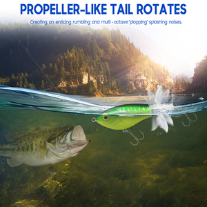 Leurre de pêche flottant SKM Whopper Popper pour carpe et brochet, double hélice, queue souple rotative, appât dur, leurre nageur pour achigan, 9g/16g - Product Image 5
