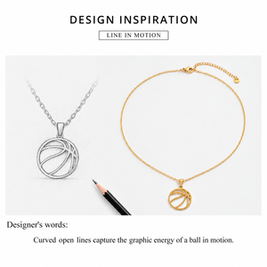 Basketball Pendant Necklace Stainless Steel 14K <b>Gold</b> Vacuum Plated Openwork Sports Design - Product Image 2