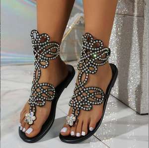 Nuevas Sandalias Europeas y Americanas <span class=keywords><strong>de</strong></span> Talla Grande con Punta Abierta y Tiras <span class=keywords><strong>de</strong></span> Pedrería para Mujer - Product Image 1