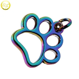 Metal Labels And Tags Newest Puppy Dog Paws Earring Tags Hollow Logo Rainbow Claws Bangle Hang Charms For Jewelry