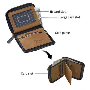 <span class=keywords><strong>Portafoglio</strong></span> Verticale Retrò in Pelle Personalizzato per <span class=keywords><strong>Uomo</strong></span>, Porta Carte Sottile in Pelle PU con Tasca Portamonete con Cerniera - Product Image 2