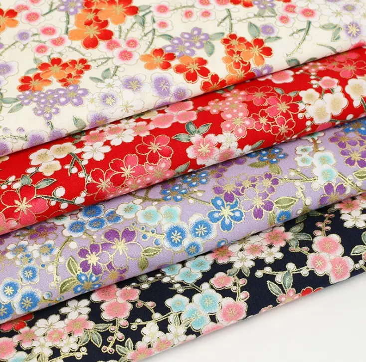 Tissu de coton métallique au japon, étoffe pour la décoration de literie, vente en gros, motifs floraux, nouveau Design 2019