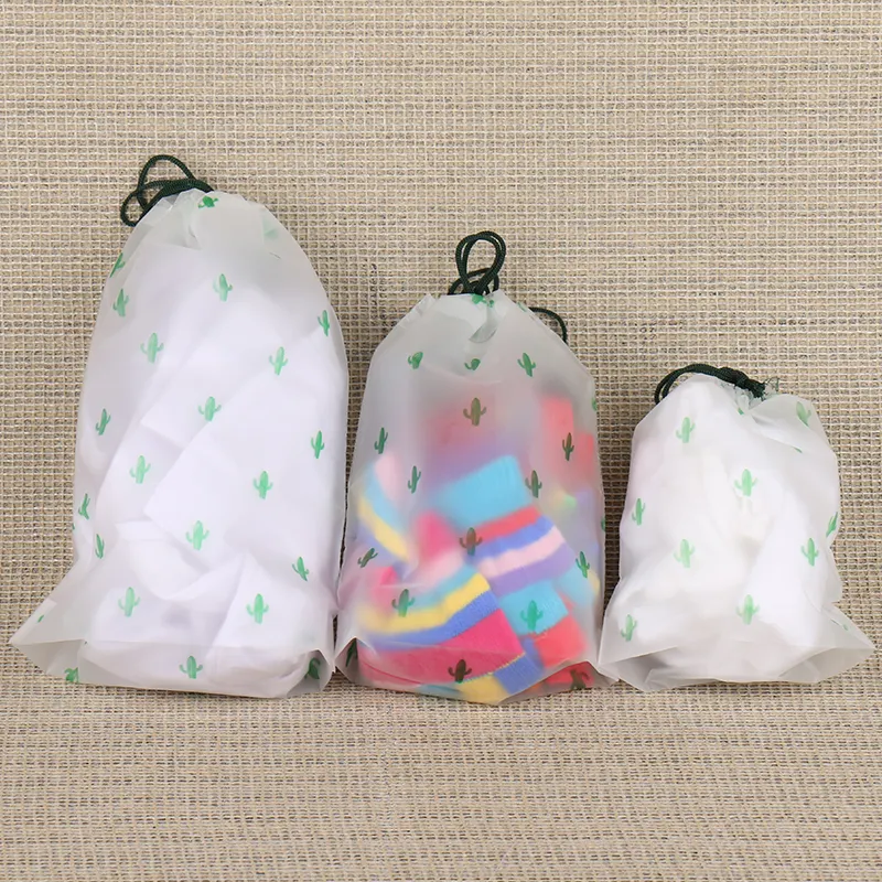 Hot Selling High Quality Customized Logo Various Colors Gift Birthday Transparent Frosted Clothing Plastic Drawstring Bag