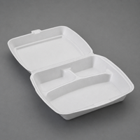 Boîte à lunch jetable en mousse HD-83 de 8,3 pouces à 3 compartiments pour hamburgers, boîte d'emballage pour aliments, plateau à viande biodégradable en mousse pour hamburgers